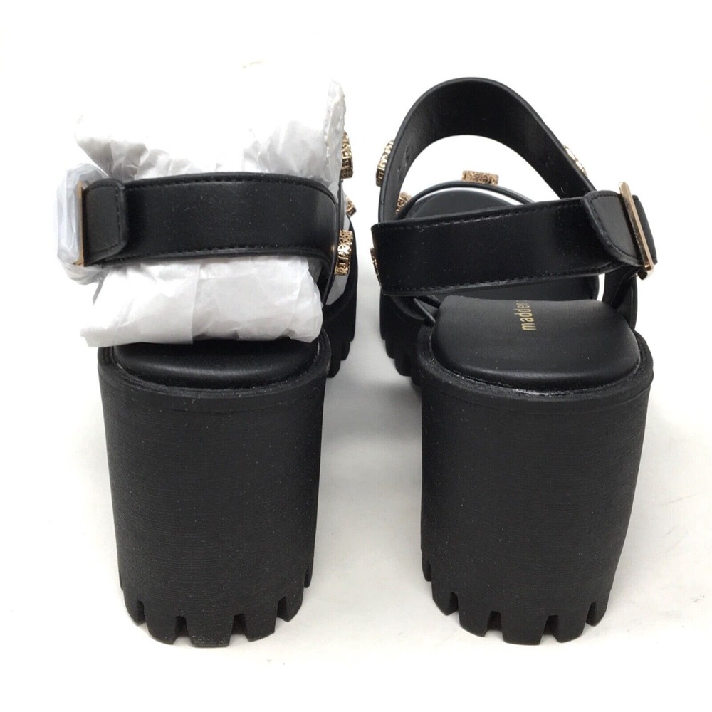 Madden Girl Storrm Women's Size 8.5 Black Jewel Lug Block Heel Platform Sandals - Picture 6 of 7